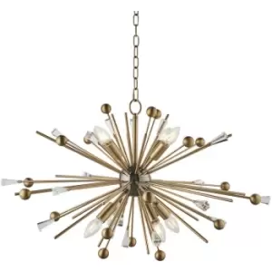 Merano Taormina 8 Light Ceiling Pendant Aged Brass Plate, Black Nickel & Clear Glass