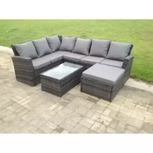 Fimous 6 Seater Outdoor Dark Grey Rattan Lounge Complete Sofa Set with Coffee Table and Footstool