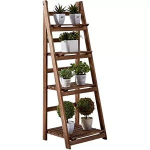 Outsunny 4-Tier Wooden Plant Shelf Foldable Plant Pots Holder Stand Indoor Outdoor 45L x 35W x 108H cm