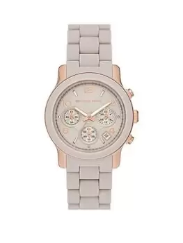 Michael Kors Runway Rose Gold Bezel Chronograph Silicone Bracelet Ladies Watch