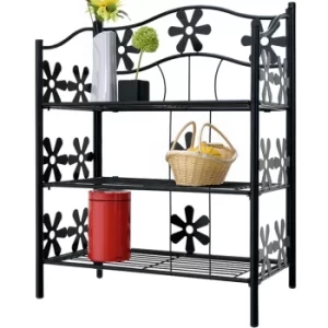 Metal Shelf Black 3 Shelves with Flowers