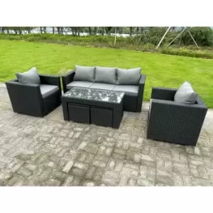 Fimous 5 Seater Outdoor Dark Grey Wicker Rattan Lounge Complete Sofa Set with Coffee Table and 2 Stools