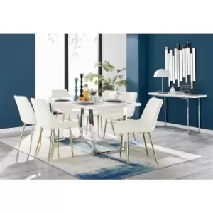 Kylo White High Gloss Dining Table & 6 Cream Pesaro Gold Leg Chairs