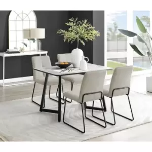 Furniturebox Carson White Marble Effect Recatngular 120cm Dining Table & 4 Taupe Halle Fabric Chairs