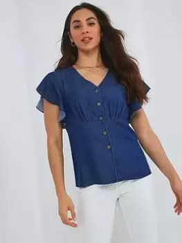 Joe Browns Flirty And Feminine Denim Look Blouse -blue, Blue, Size 10, Women