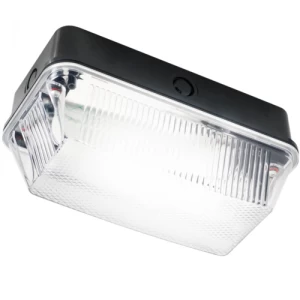 KnightsBridge 60W IP65 BC B22d Black Plastic Base Clear Prismatic Diffuser Bulkhead