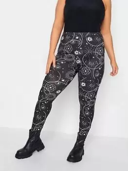 Yours Yours Celestial Moon Leggings, Black, Size 30-32, Women