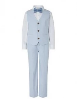 Monsoon Boys Ollie Oxford 4 Piece Suit Set - Pale Blue Size Age: 2-3 Years