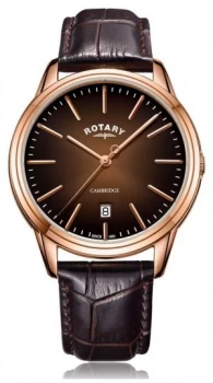 Rotary Mens Cambridge Rose Gold PVD Case Brown Watch