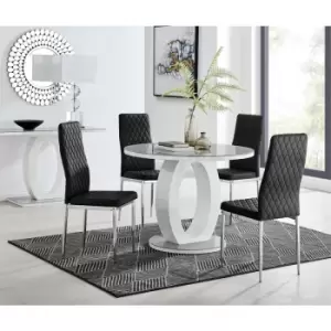 Furniturebox Giovani Grey 100cm Round Dining Table and 4 Black Velvet Milan Dining Chairs With Silver Legss