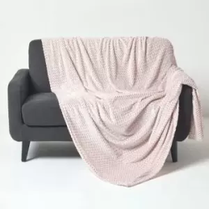 Pastel Pink Mora Faux Fur Velvet Throw 160 x 200cm - Pink - Homescapes