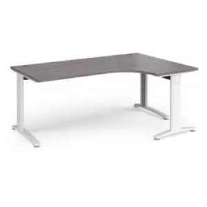 TR10 deluxe right hand ergonomic desk 1800mm - white frame and grey oak top