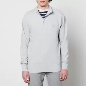 GANT Mens Waffle Half-Zip Sweatshirt - Light Grey Melange - M