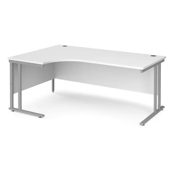 Maestro 25 Left Hand Ergonomic Desk with Silver Frame and White Top - 1800mm