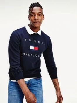 Tommy Hilfiger Tommy Flag Hilfiger Sweatshirt - Navy, Size XS, Men