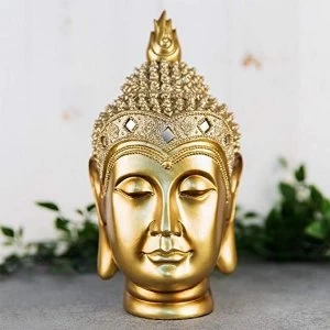 Gold Thai Buddha Head Figurine 24.5cm