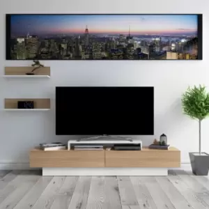 Decorotika Lusi 180 Cm Wide Modern TV Unit With Shelves , TV Cabinet With Two Doors,TV Stand With Two Cabinets- Lowboard Up To 81 TVs -White And Teak