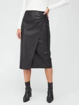 Hugo Boss PU Wrap Pencil Skirt Black Size 8 Women