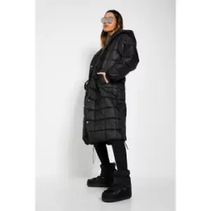 I Saw It First Square Quilted Hooded Padded Coat - Black