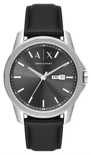 Armani Exchange AX1735 Mens Grey Dial Black Leather Watch