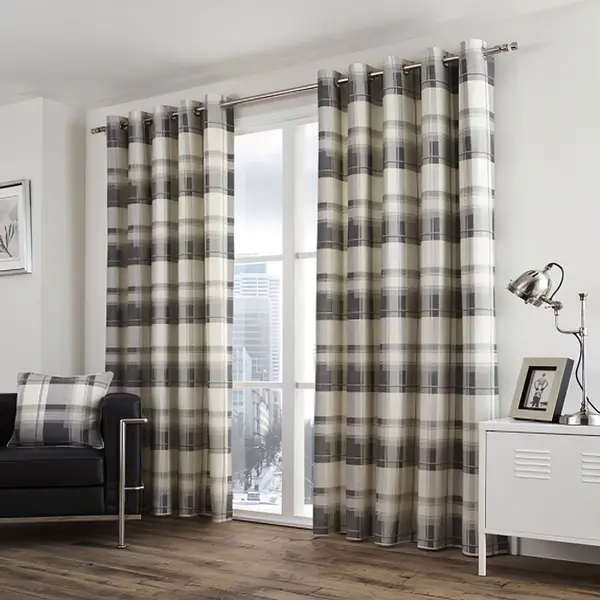 Fusion Fusion - Balmoral Check 100% Cotton Eyelet Lined Curtains, Slate, 90 x 90" BCKSL90906LZU