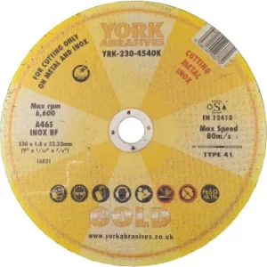 230 X 1.8 X 22MM A 60 S-BF Gold Inox Reinforced Cut-off Disc, Type 41 (Flat)