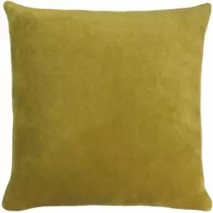 Solo Plain Velvet 100% Cotton Cushion Cover, Olive, 45 x 45cm - Furn