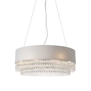 Single Pendant Light Silver Grey Fabric, Clear Glass, Chrome Plate