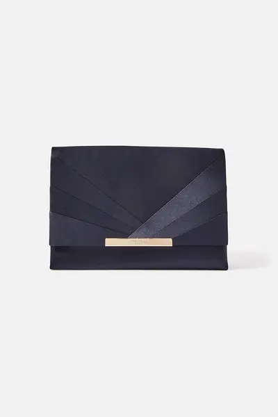 Accessorize Satin Fold Over Clutch Bag Blue