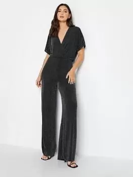 Long Tall Sally Sliver Brillo Lurex Wrap Jumpsuit, Silver, Size 14, Women