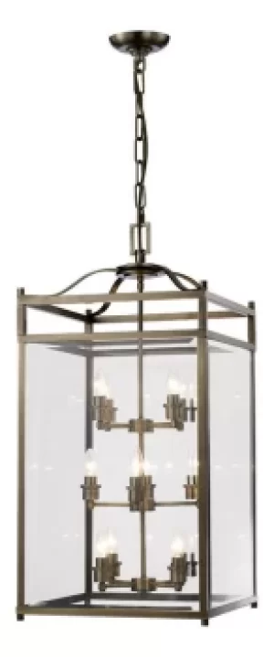 Aston Ceiling Pendant Lantern 12 Light Antique Brass, Glass