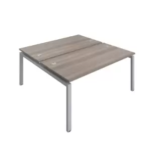 Telescopic Sliding 2 Person Grey Oak Bench with Cable Port - 1400 X 800 - Silver Frame