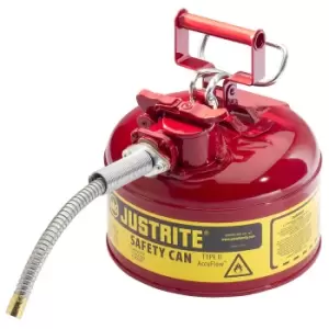 Type II AccuFlow Steel Safety Can for flammables, 1 gal., S/S flame arrester, 5/8" metal hose, Red.