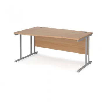 Maestro 25 left hand wave desk 1600mm wide silver cantilever leg