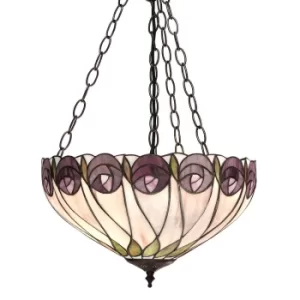 Hutchinson 3 Light Medium Inverted Ceiling Pendant Bronze, Tiffany glass, E27