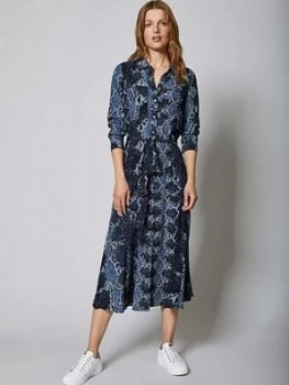 Mint Velvet Venus Animal Print Belted Midi Shirt Dress - Blue, Size 14, Women