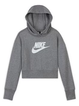 Nike Older Girls Nsw Club French Terry Crop Hoodie - Grey/White, Size S=8-10 Years, Women