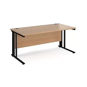 Rectangular Straight Desk Beech Wood Cable Managed Legs Black Maestro 25 1600 x 800 x 725mm