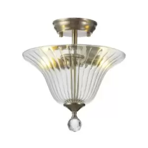 Luminosa Talisa 2 Light Semi Flush Ceiling Lamp E27 With Bell 30cm Glass Shade Satin Nickel, Clear