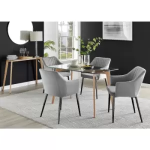 Furniturebox UK - Furniturebox Malmo Rectangular Glass and Wooden Leg Modern Industrial Dining Table & 4 Grey Calla Black Leg Velvet Chairs