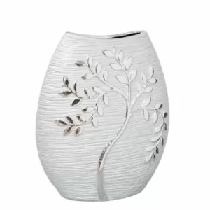 Silver Electroplated Tree Ceramic 24cm Oval Vase