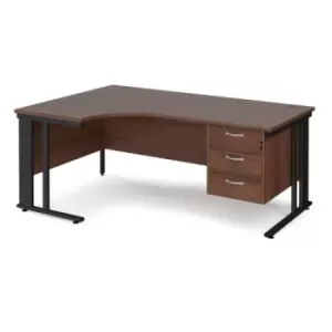 Office Desk Left Hand Corner Desk 1800mm With Pedestal Walnut Top With Black Frame 1200mm Depth Maestro 25 MCM18ELP3KW