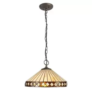 3 Light Downlighter Ceiling Pendant E27 With 40cm Tiffany Shade, Amber, Crystal, Aged Antique Brass - Luminosa Lighting