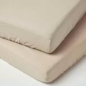 Natural Linen Cot Bed Fitted Sheets 70 x 140 cm, Pack of 2 - Natural - Homescapes