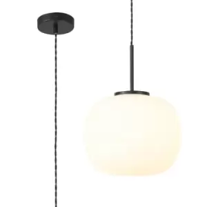 Cheektowaga Medium Oval Ball Ceiling Pendant E27 Matt Black Suspension With Frosted White Glass Globe