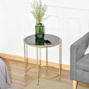 HOMCOM Round Side Table Morden Coffee Tables with Gold Metal Base, Table with Tempered Glass Tabletop, for Living Room, Bedroom, dining room