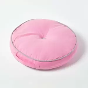 Pink and Grey Round Floor Cushion - Pink - Homescapes