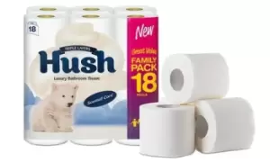 Hush Three-Ply White Toilet Tissue Paper: 36 Rolls