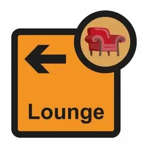 Assisted Living Sign Lounge arrow left - SA FMX 305 x 310mm