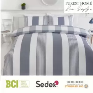 Home Chambray Stripe Denim Super King Duvet Cover Set Reversible Bedding Bed Set Bed Linen - Denim - Rapport